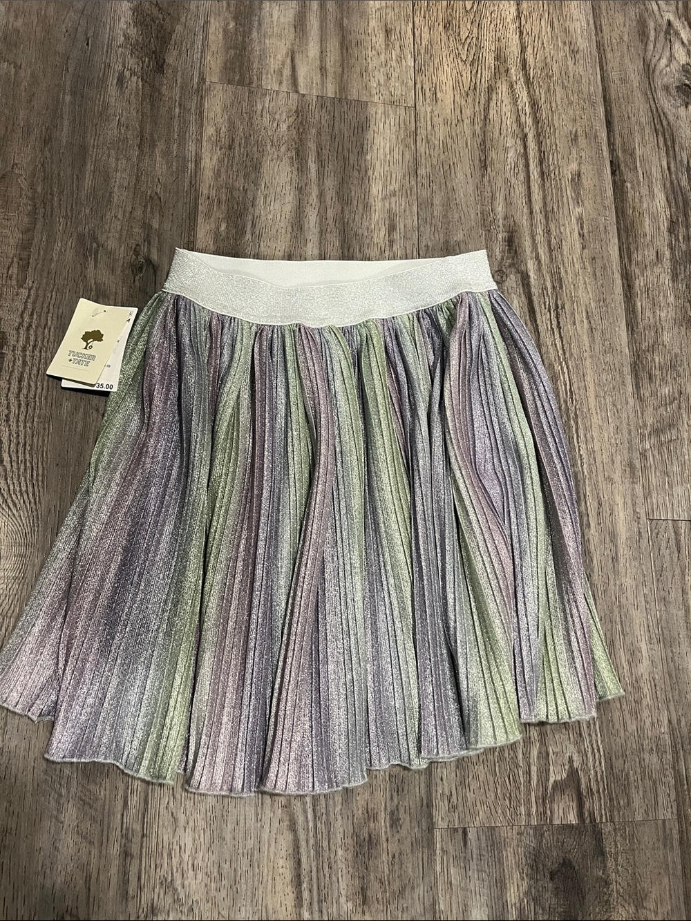 Girls' Pastel Shimmer Pleated Skirt - White Waistband